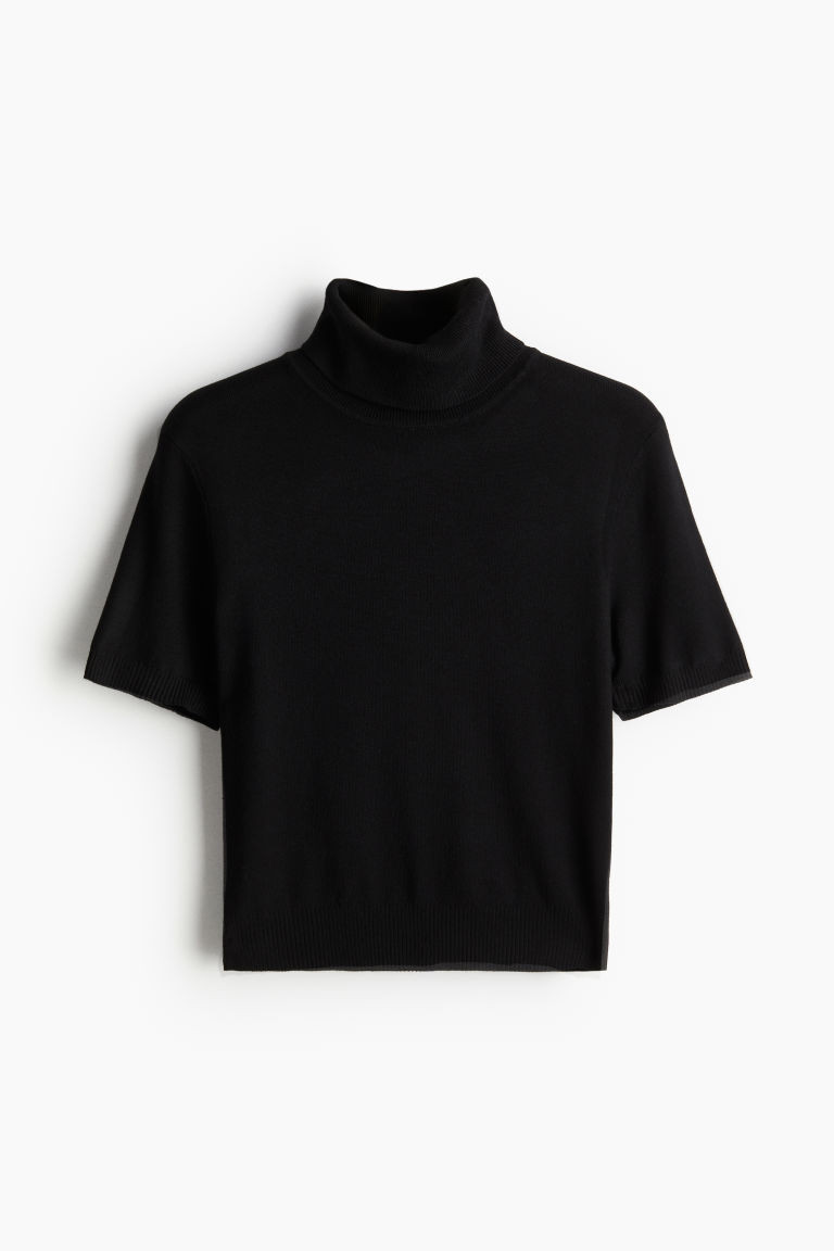 H & M - Fine-knit polo-neck top - Black | H&M (UK, MY, IN, SG, PH, TW, HK)