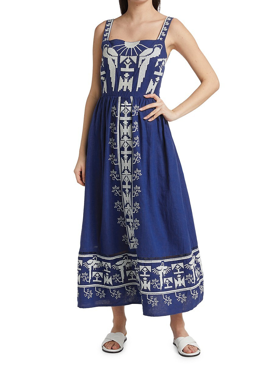 Farm Rio Women's Navy Macaw Embroidered Maxi Dress - Blue White - Size S | Saks Fifth Avenue OFF 5TH