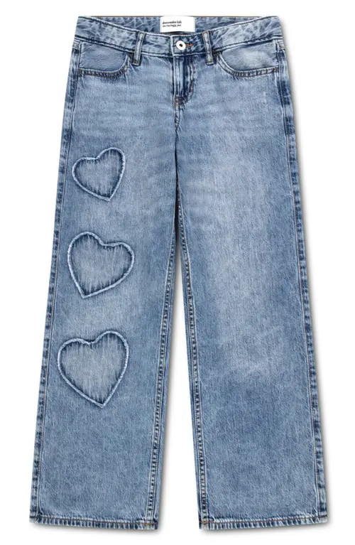 abercrombie kids Kids' Heart Wide Leg Jeans in Indigo Hearts at Nordstrom, Size 17-18 | Nordstrom
