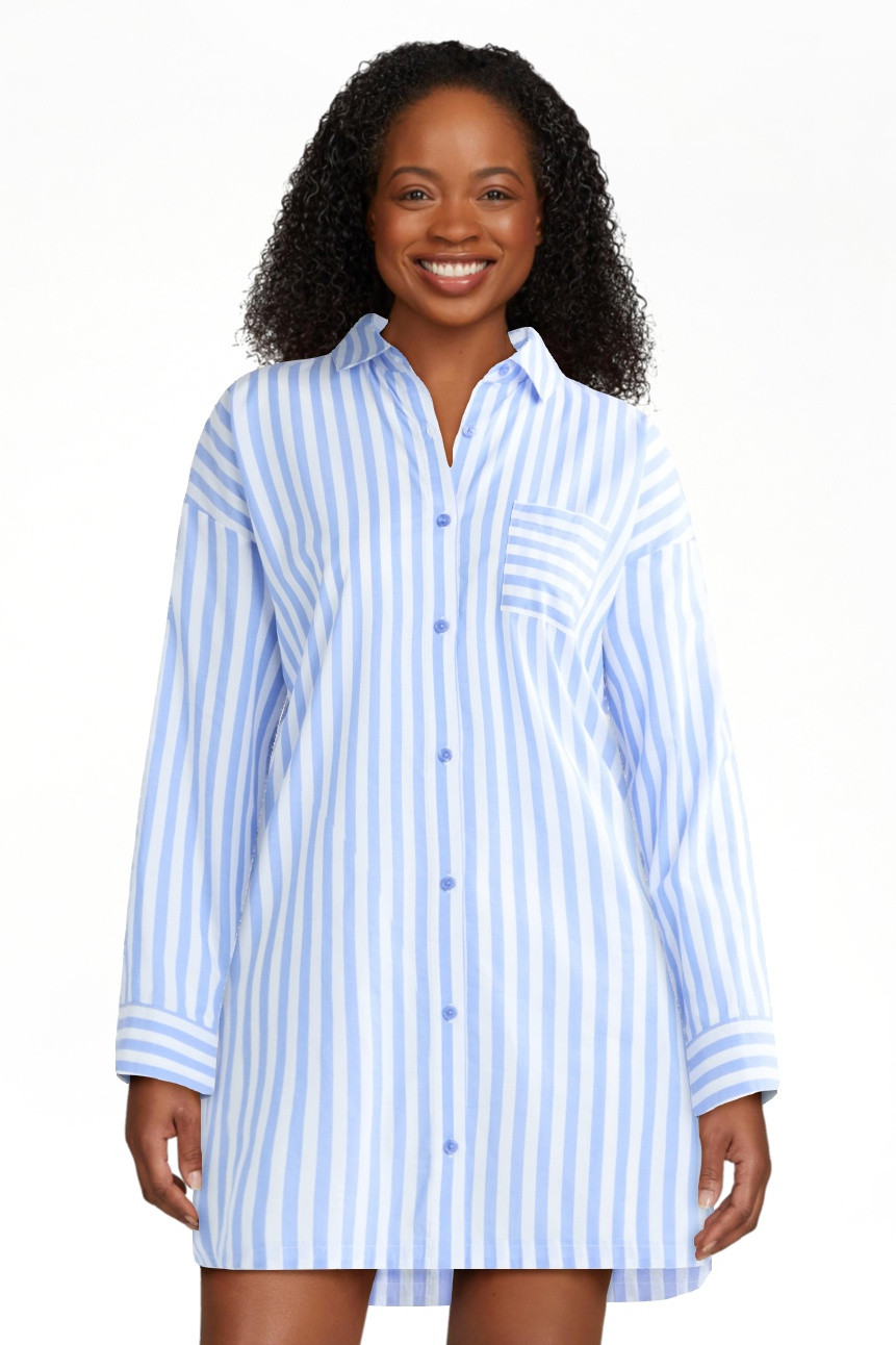 Joyspun Women’s Woven Long Sleeve Button Front Sleepshirt, Sizes XS-3X | Walmart (US)