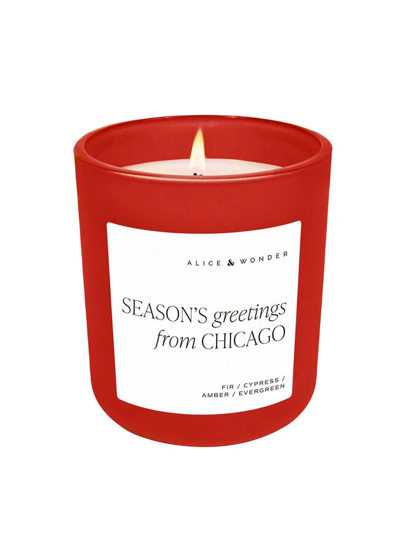 Season's Greetings From Chicago Soy Candle -  Red 15oz | Alice & Wonder