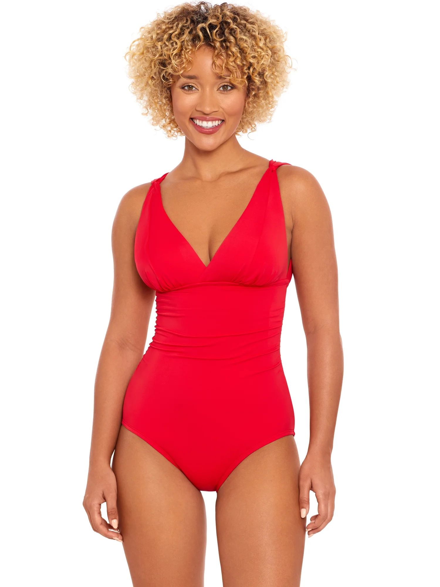 Time and Tru Women's and Plus Plunge V Neck One Piece Swimsuit, Sizes S-3X | Walmart (US)