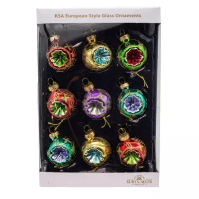 Kurt S. Adler 45MM Miniature Multicolored Glass Reflector Christmas Ornaments, 9-Piece Boxed Set | Belk