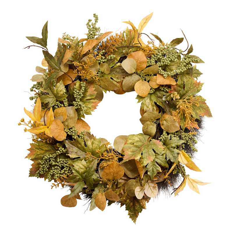 Green Mixed Foliage Wreath, 24" | At Home