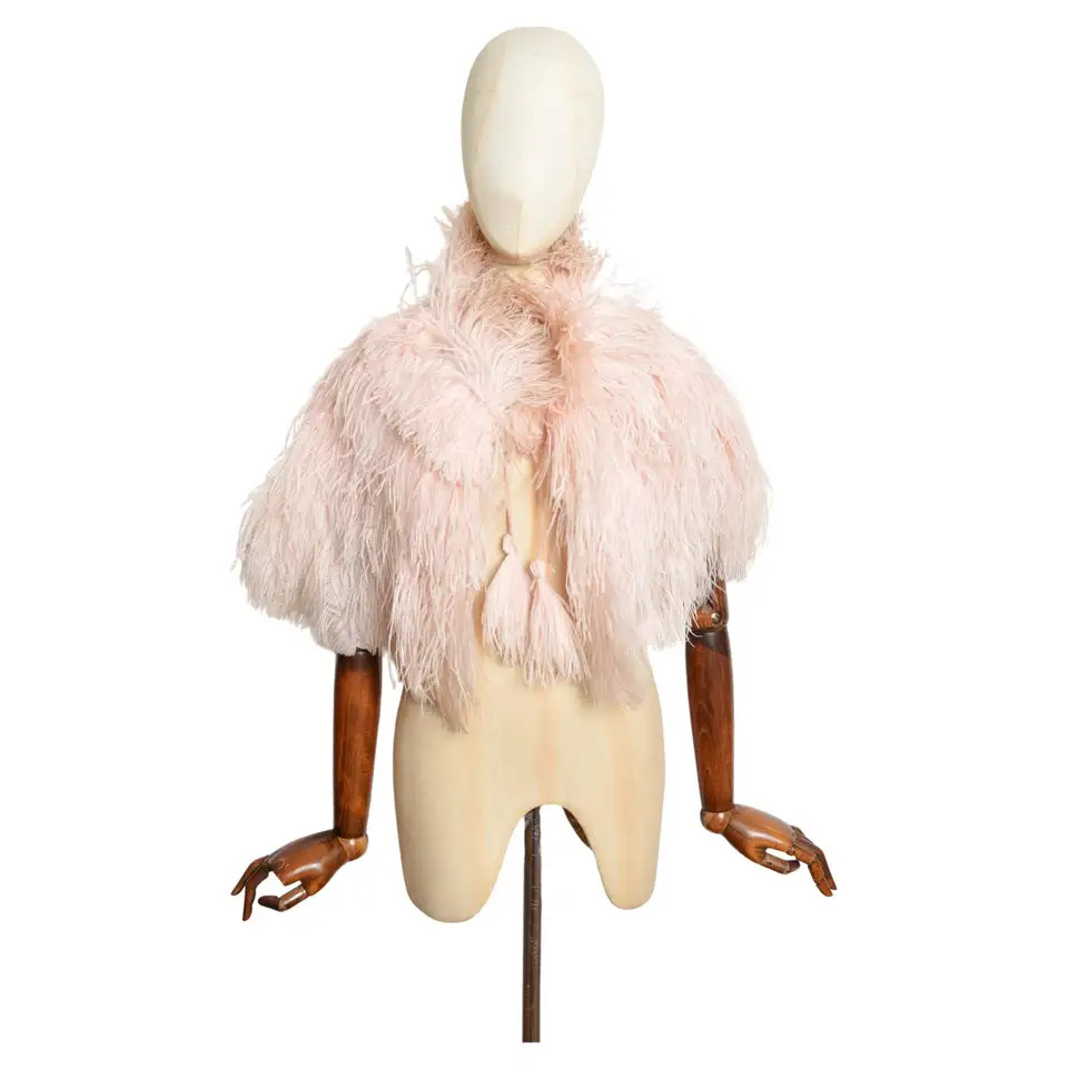 Exquisite 1930's Dusty Pale Pink Ostrich Feather Cape - Jacket Stole | 1stDibs