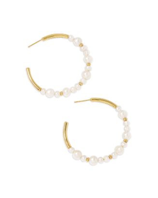 Jovie Cultured Freshwater Pearl Beaded Hoop Earrings in 14K Gold Plated | Bloomingdale's (US)