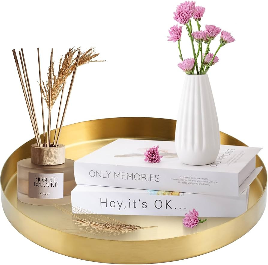 12 Inch Golden Round Platter Tray, Trays for Domestic Purposes, Stainless Steel Serving, Circle D... | Amazon (US)