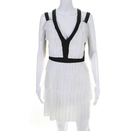 Pre-owned|BCBGMAXAZRIA Womens Pleated Sleeveless Dress White Black Size 4 | Walmart (US)