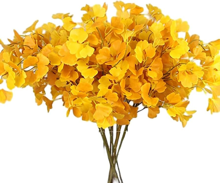 4Pcs Artificial Ginkgo Leaves Stems, Silk Ginkgo Branches Yellow Ginkgoes Biloba Fall Leaves Bran... | Amazon (US)