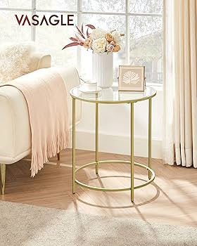 VASAGLE Round Side Table, Glass End Table with Metal Frame, Gold Coffee Table with Modern Style f... | Amazon (US)