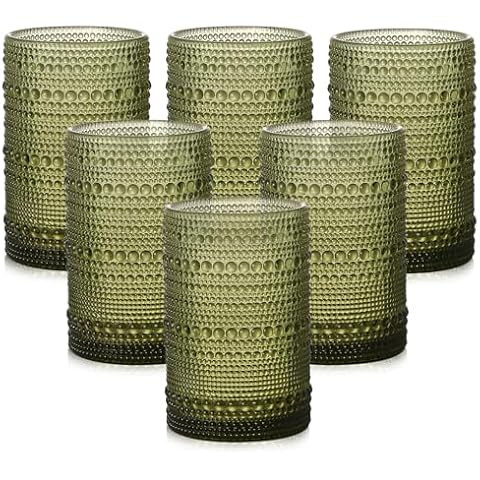 Hobnail Drinking Glasses Set of 6,15 oz Vintage Glassware Set Cocktail Glass Set, Embossed Green ... | Amazon (US)