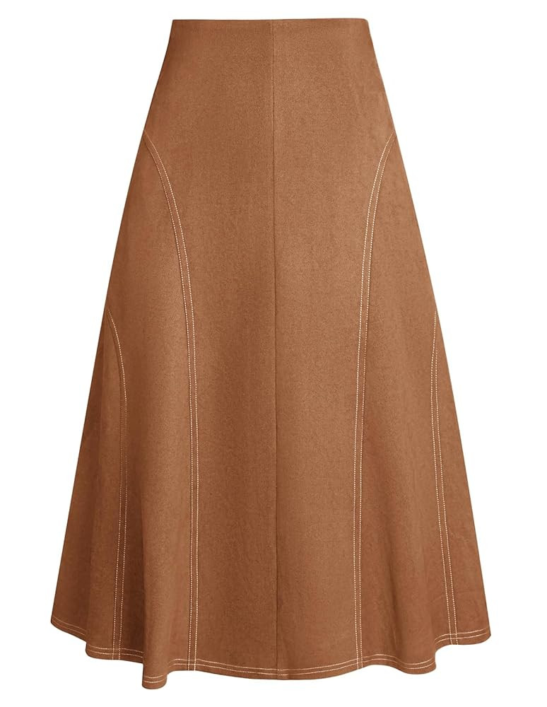 Kate Kasin Women's Suede Midi Skirt 2025 Fall Winter High Waist A Line Skirt | Amazon (US)
