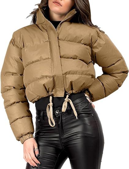 Gihuo Women' s Cropped Quilted Puffer Jacket Outerwear Coats | Amazon (US)
