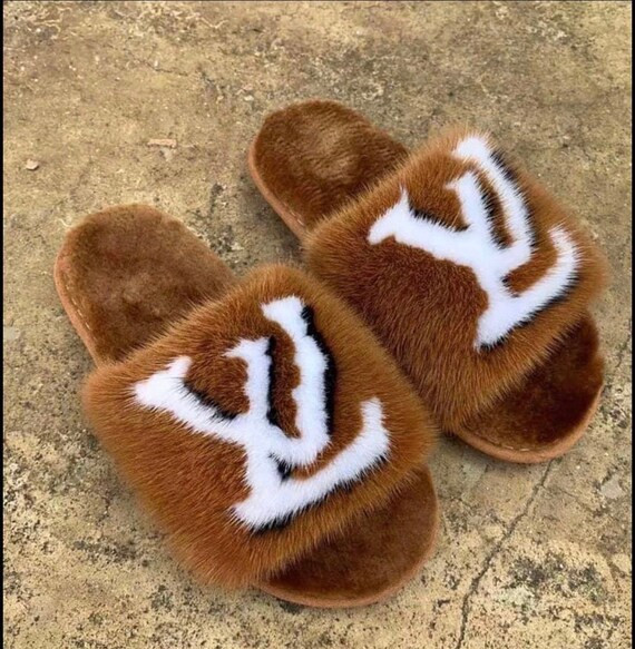 Brown Fur Slippers | Etsy (US)