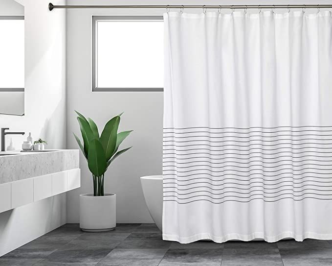 Sticky Toffee Woven Cotton Fabric White Shower Curtain for Bathroom, 72 in x 72 in, Modern Gray T... | Amazon (US)