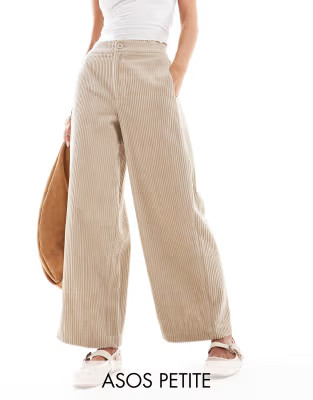 ASOS DESIGN Petite cord barrel trousers in straw | ASOS (Global)