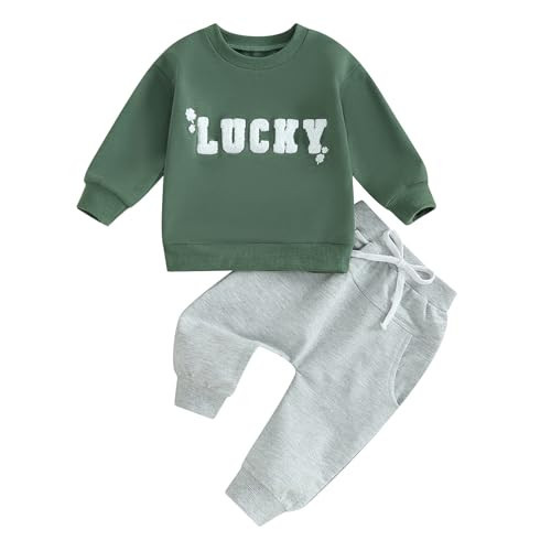 Engofs Toddler Baby Boy Girl St. Patrick's Day Outfit Letter Print Sweatshirt Casual Pants My First St Patricks Baby Clothes Set Green 0-6 Months | Amazon (US)