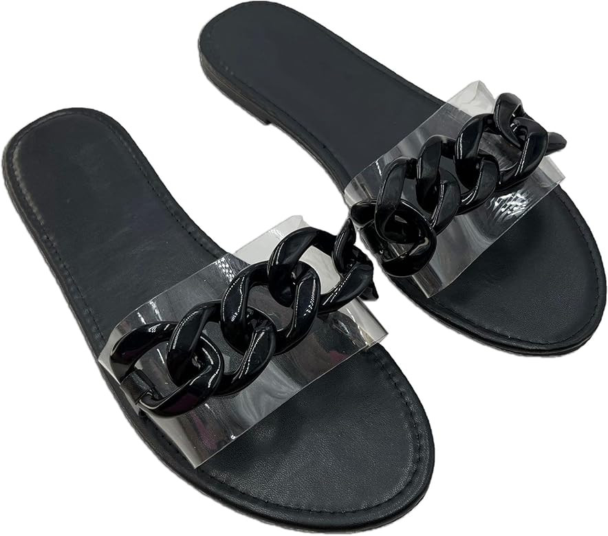 pearl&she Women Summer Glitter Candy Color Chain Slides Flat Low Wedge Sparkle ladies Sandals Sho... | Amazon (US)