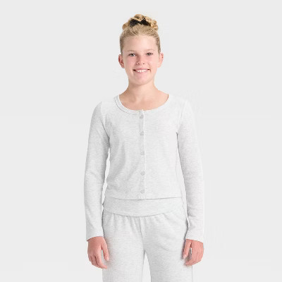 Girls' Long Sleeve Cozy Rib-Knit Cardigan - art class™ Heather Gray S | Target