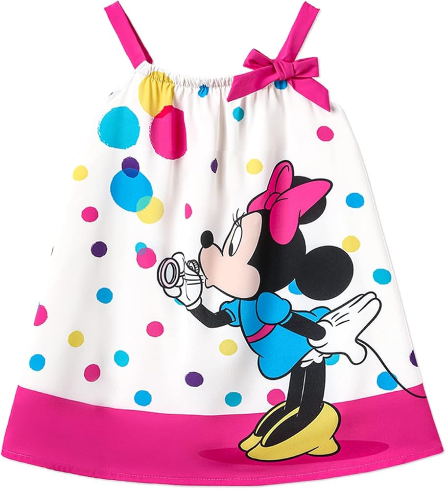 Disney Mickey and Friends Minnie Mouse Toddler Girl Dress Polka Dot Print Bow Shoulder Strap Birt... | Amazon (US)
