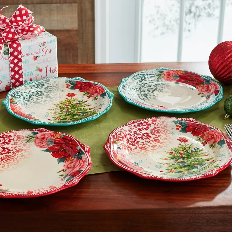 The Pioneer Woman Cheerful Rose Medallion 11-Inch Decorated Stoneware Dinner Plates, Set of 4 | Walmart (US)