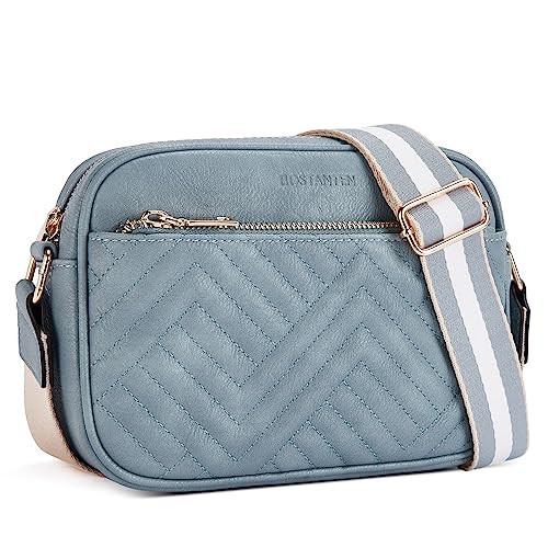 BOSTANTEN Quilted Crossbody Bags for Women Vegan Leather Purses Small Shoulder Handbags with Wide Strap Light Blue | Amazon (US)