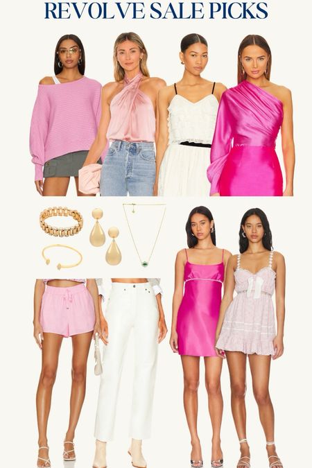 Revolve Spring Sale picks! Pink edition 🤍 Spring Outfit, spring sweater, pink sweater, pink blouse, Lacey top, gold jewelry, gold bangle, gold cuff, gold hoop earrings, gold dangle earrings, pink dress, white jeans, linen shorts

#LTKfindsunder50 #LTKsalealert #LTKfindsunder100
