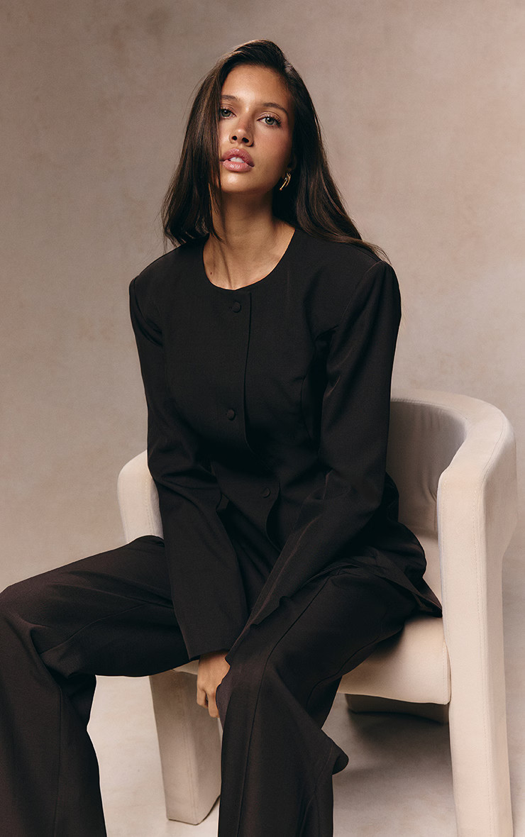 Deep Chocolate Tailored Fitted Blazer | PrettyLittleThing UK