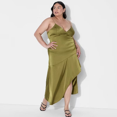 Women's Satin Asymmetrical Maxi A-Line Dress - Wild Fable™ | Target