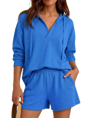 Fisoew Womens 2 Piece Lounge Matching Sets Hoodies and Shorts Sweatsuits | Amazon (US)