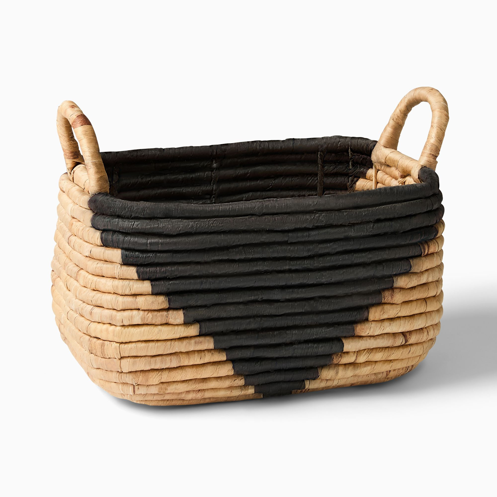 Woven Seagrass Two-Tone Basket, Small Handle Basket, 14.5"w x  8.5"h | West Elm (US)