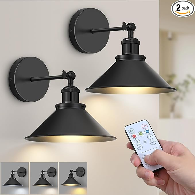 Battery Operated Wall Sconce Set of 2,Vintage Wireless Wall Sconces with Remote,Dimmable Led Wall... | Amazon (US)