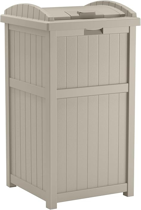Suncast Hideaway Outdoor Trash Can with Lid - 30 Gallon Trash Can, Light Taupe, Decorative Wicker... | Amazon (US)