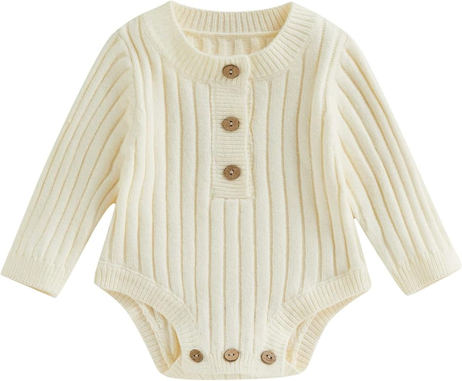 Seyurigaoka Unisex Baby Oversized Sweater Romper,Baby Boy Girl Ribbed Knit Bodysuit Onesie,Warm F... | Amazon (US)