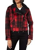 Jessica Simpson Women's Fleetwood Sherpa Moto Jacket, Rio Red Crosshair Plaid, XLarge | Amazon (US)