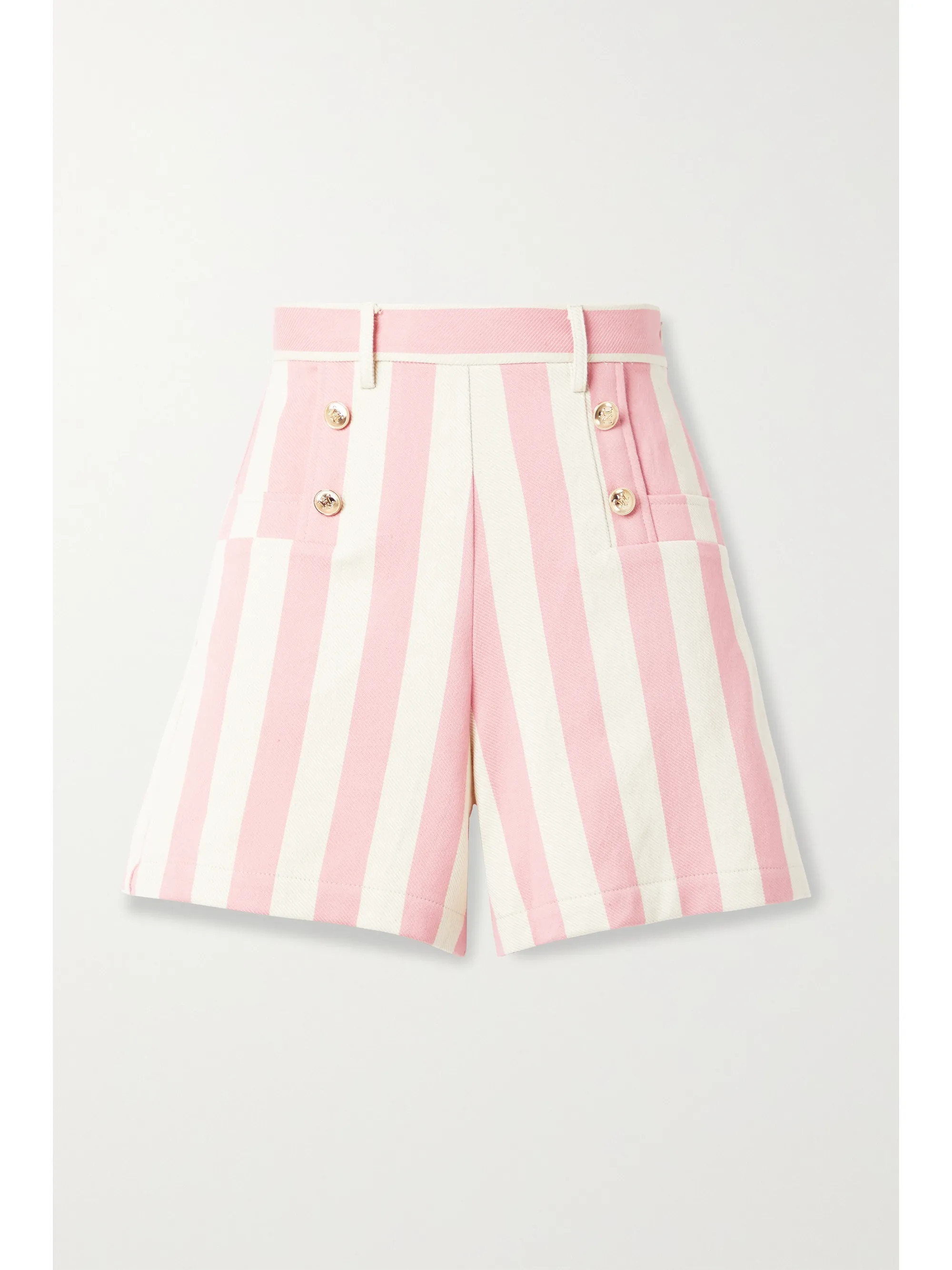 Pink Giada button-embellished striped cotton-twill shorts | Miguelina | NET-A-PORTER | NET-A-PORTER (US)