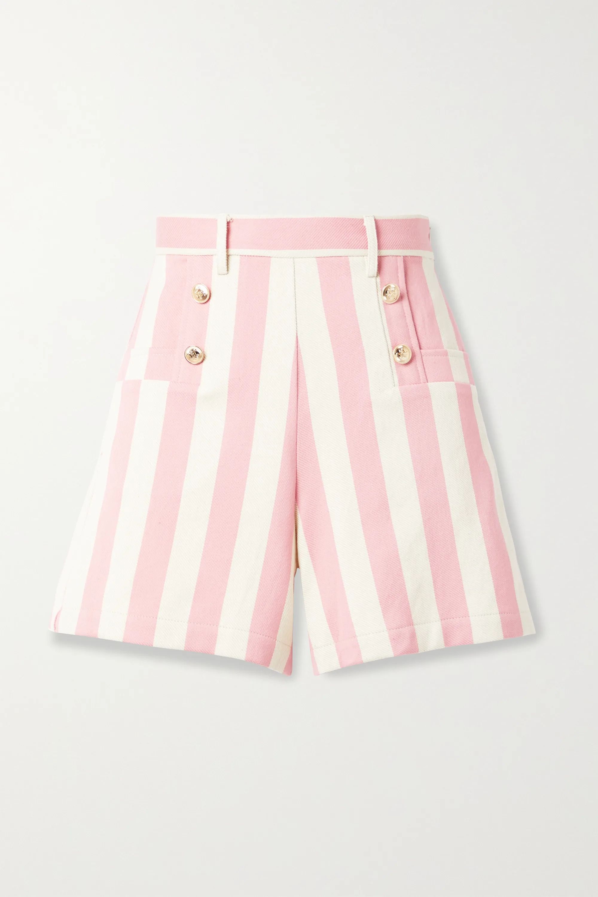 Pink Giada button-embellished striped cotton-twill shorts | Miguelina | NET-A-PORTER | NET-A-PORTER (US)