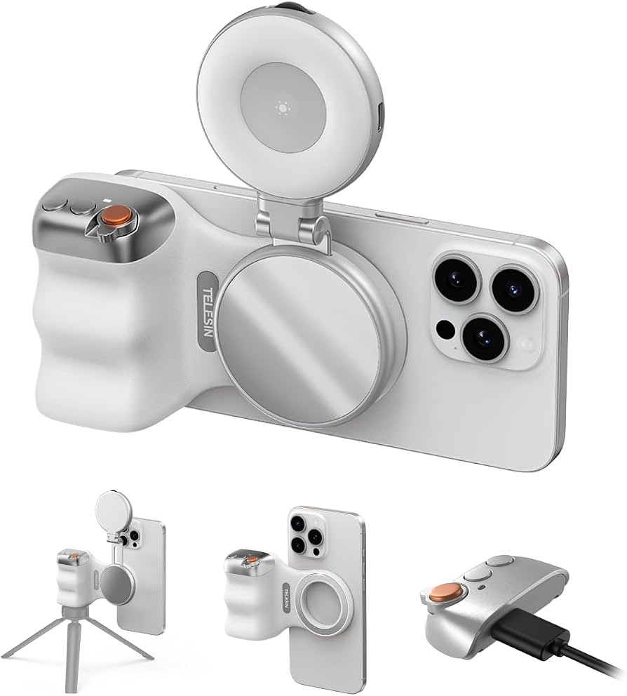 TELESIN Fun Shot Magnetic Phone Camera Grip (White) + C03 Magnetic Selfie Light (Silver) Bundle K... | Amazon (CA)