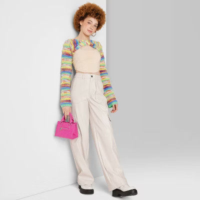 Women's High-Rise Straight Leg Faux Leather Cargo Pants - Wild Fable™ Light Beige XS | Target