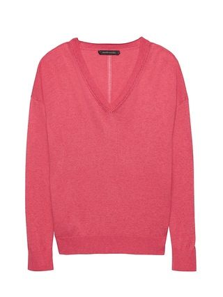 Banana Republic Womens Silk Cashmere Boyfriend V-Neck Sweater Strawberry Pink Size M | Banana Republic US