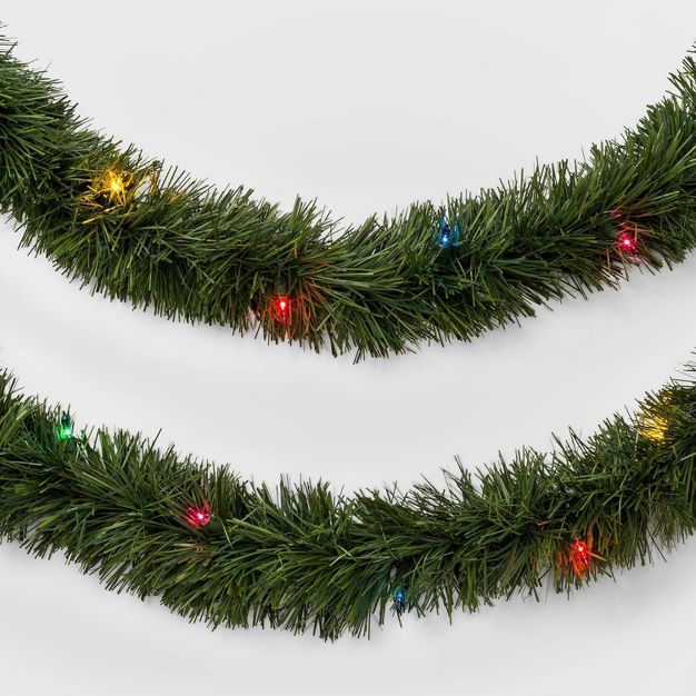 18' Pre-Lit Artificial Pine Christmas Garland Green with Multicolor Lights - Wondershop™ | Target