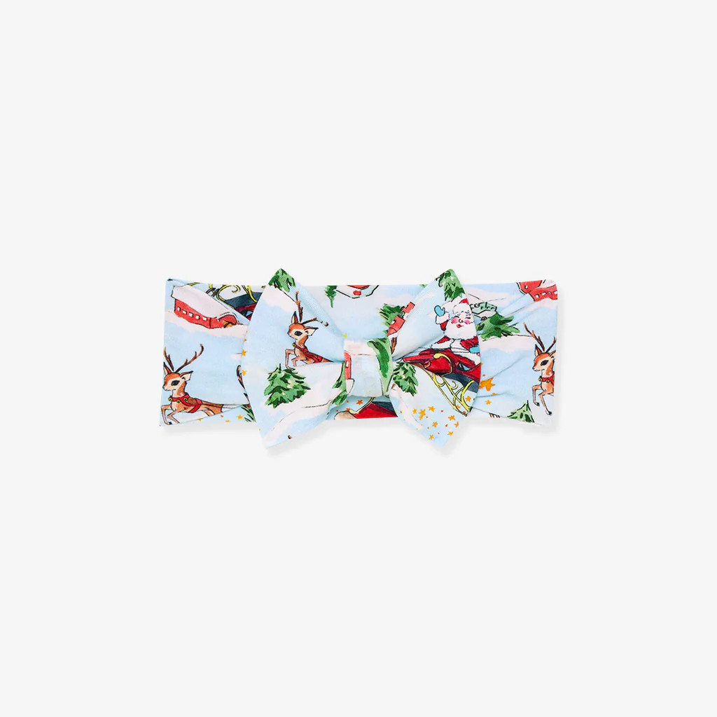 Holiday Blue Baby Girl Big Bow Headwrap | Pere Noel | Posh Peanut
