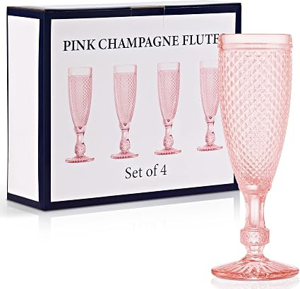 Pink Champagne Flutes Set of 4 Champagne Glasses perfect as Wedding Champagne Flutes Colored Glas... | Amazon (US)