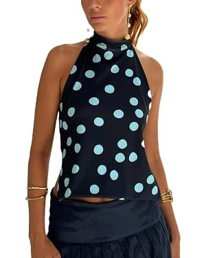 UAURORAO Women Backless Halter Top Mock Neck Boho Floral Tank Tops Open Back Aesthetic Y2k Going ... | Amazon (US)