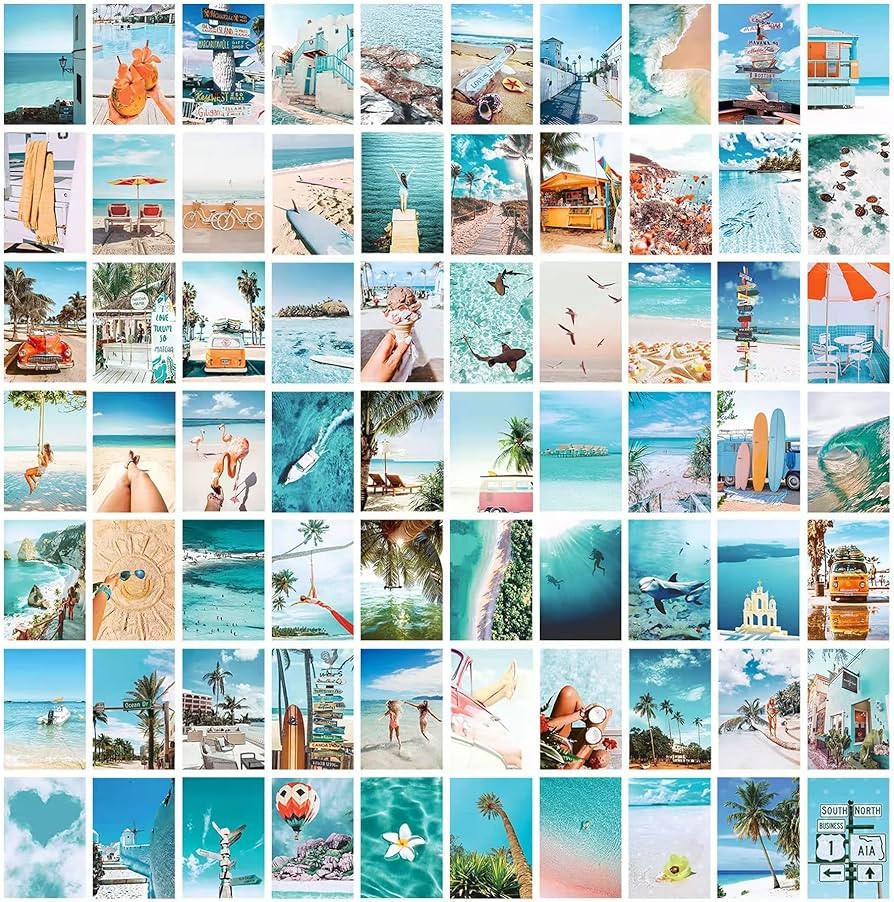 LIIGEMI 70PCS Blue Wall Collage Kit Aesthetic Pictures,Summer Beach Collage Print Kit,Bedroom Dec... | Amazon (US)