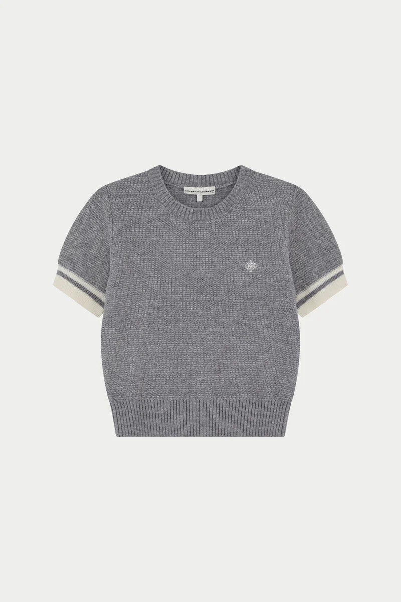 CONTRAST STRIPE SHORT SLEEVE KNIT TEE - GREY | The Couture Club