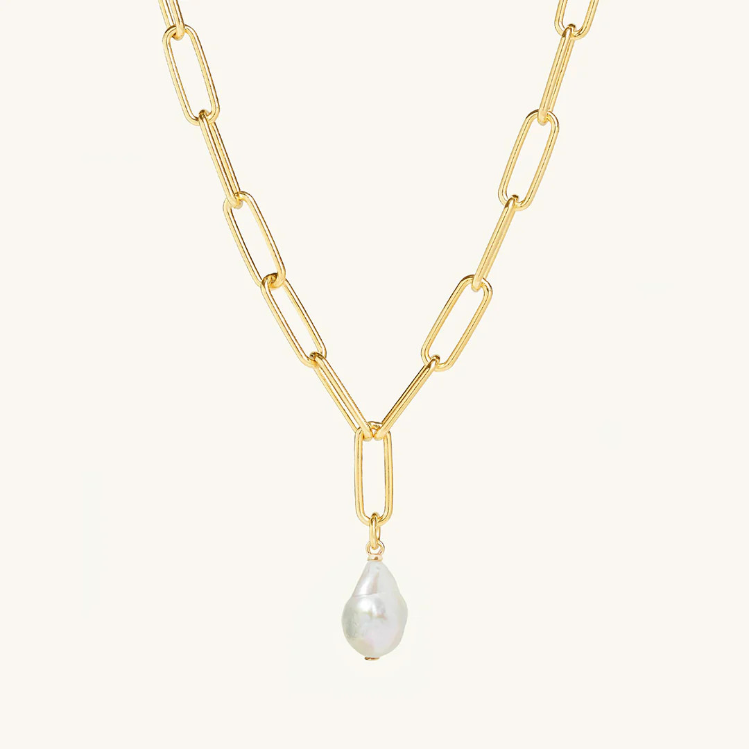 Freshwater Pearl Paperclip, 18ct Gold-Plated Vermeil On Sterling Silver, Women's Necklace | Muru Jewellery.