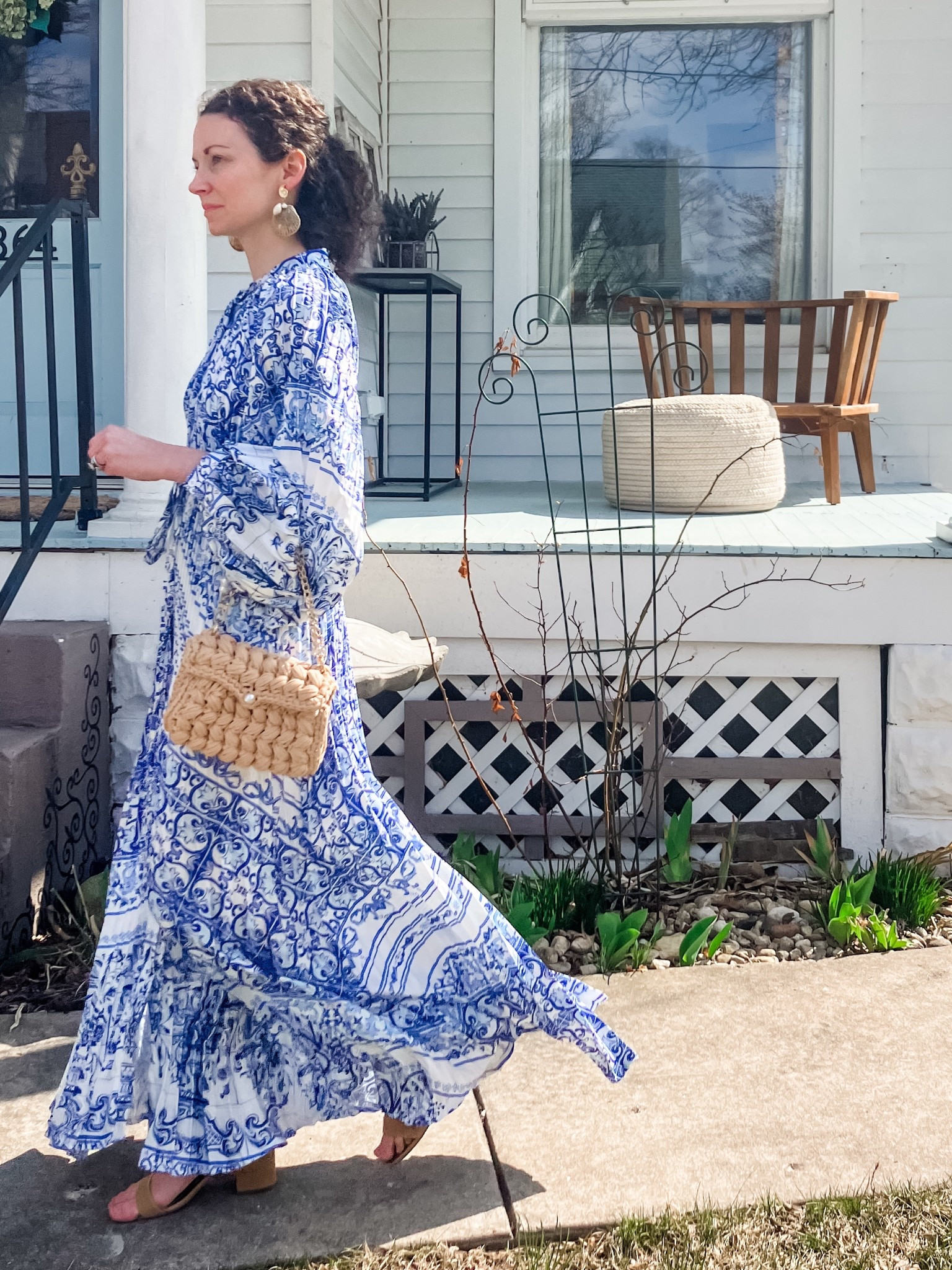A beautiful blue and white dress for summer!
Maxi dress and bag from @chicwish. 
Earrings are old, linking similar. 
Heels are from Steve Madden. 
Petite outfit. Summer dress. Vacation dress. Modest dress  

#LTKgrwm #LTKPetite #LTKOver40