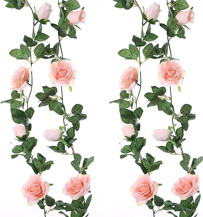 Felice Arts 2PCS 13 FT Fake Silk Rose Vine Artificial Floral Garland Plants Hanging Rose Ivy for ... | Amazon (US)