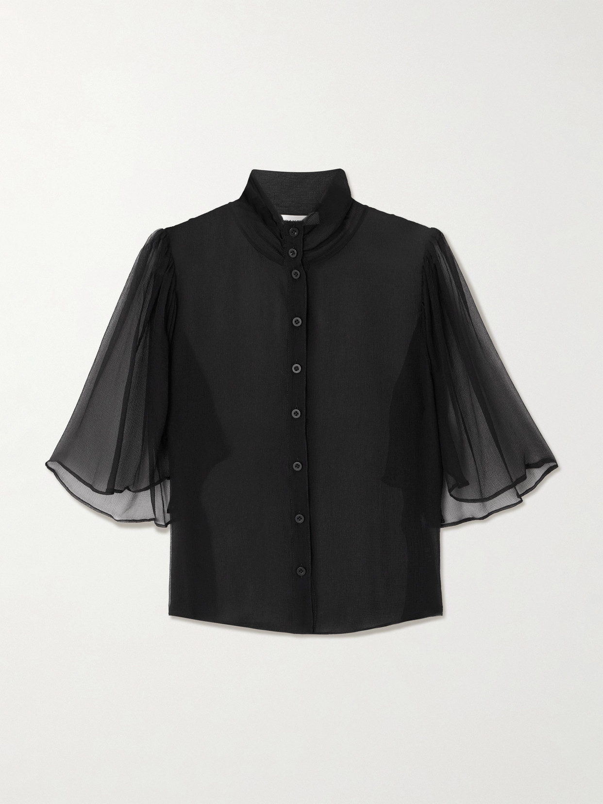 FRAME - Flutter Silk-chiffon Blouse - Black | NET-A-PORTER (US)
